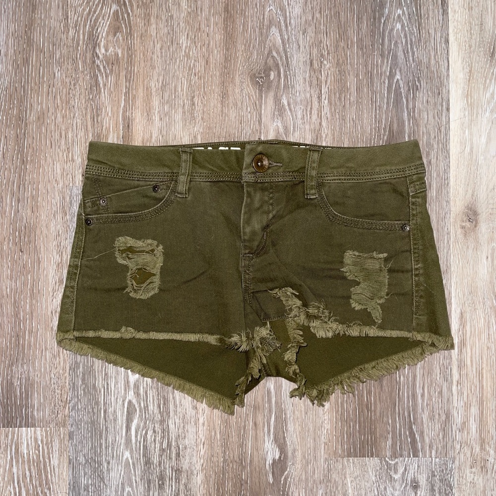 Rewash Distressed Olive Green Denim Shorts